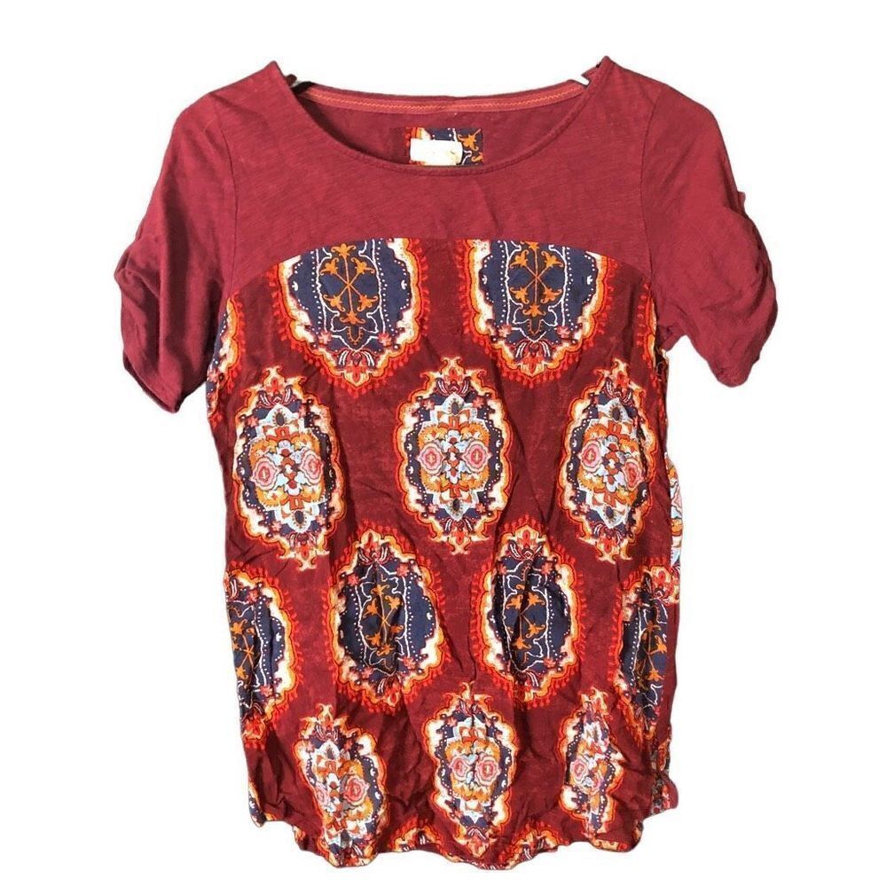 Anthropologie Meadow Rue Blouse Womens XS Medallion Boho Short Sleeve Tunic